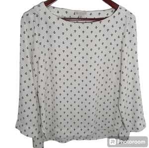 Lila Rose Nautical Anchor Vacation Blouse size L